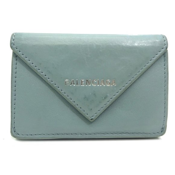 Balenciaga Paper Wallet Women's Tri-fold 3991446.4005 Leather Pastel Light Blue - Picture 1 of 8